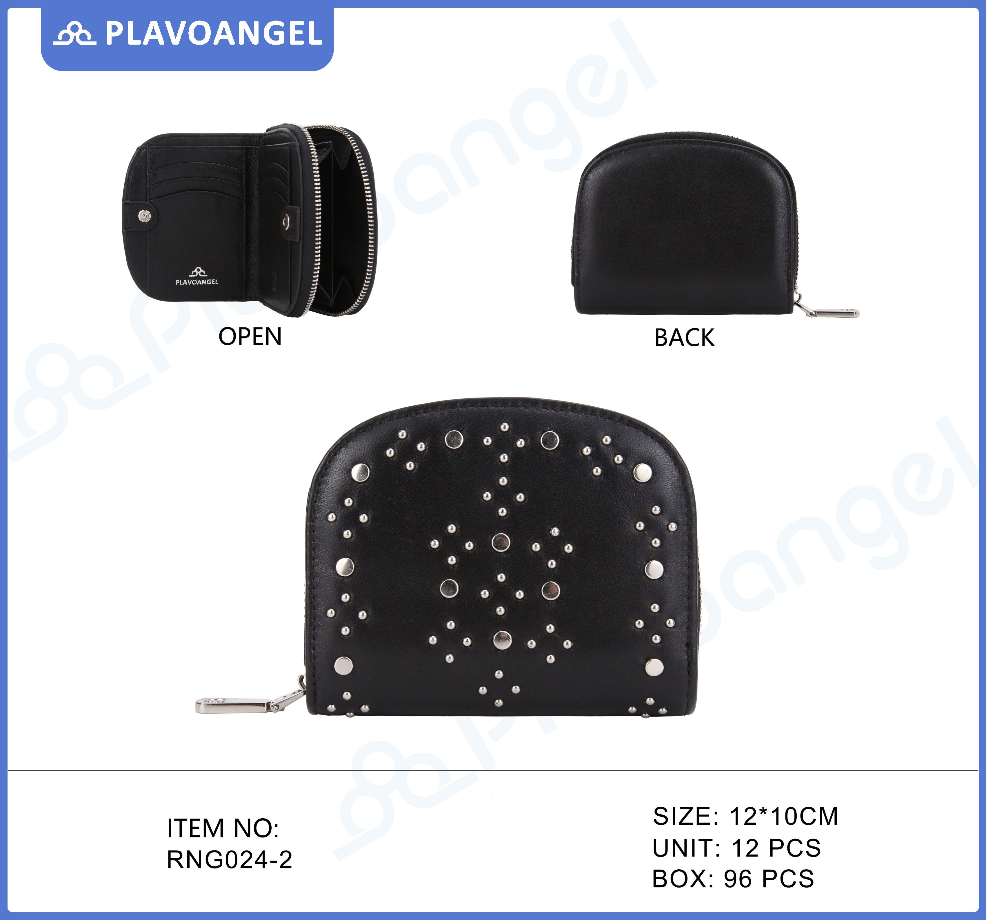 Studded Genuine Leather Zip Wallet